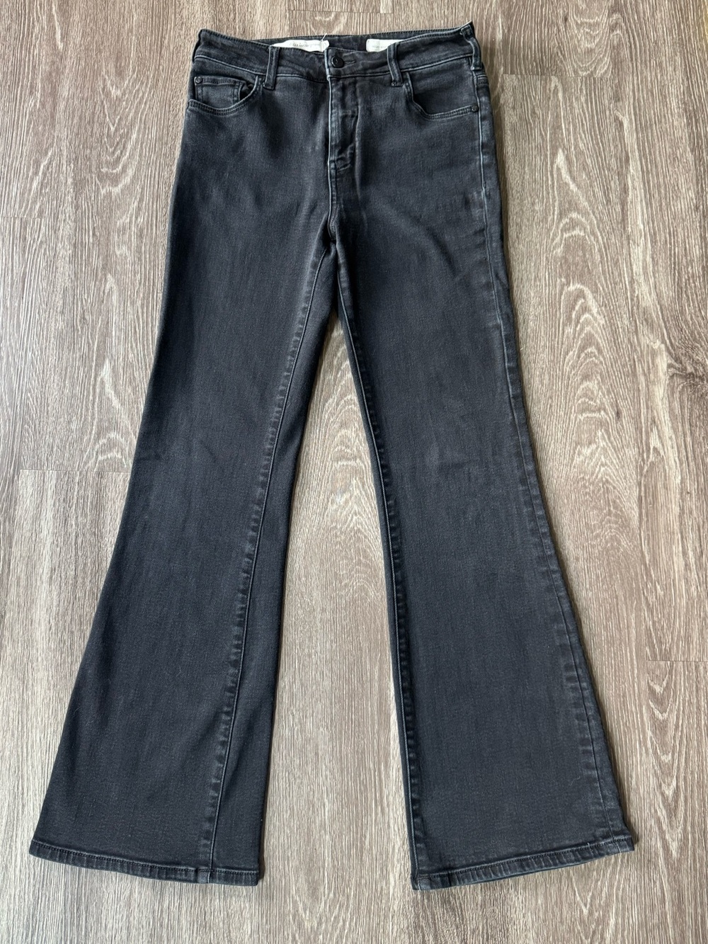 Pilcro Letterpress 28 High-Rise Boot Cut Black Wide Leg Lyocell Cotton Distress